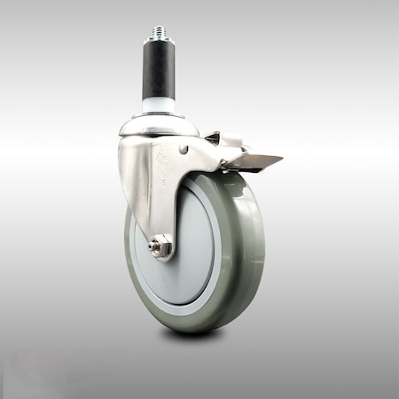 Service Caster 5 Inch 316SS Gray Poly Swivel 1-1/4 Inch Expanding Stem Caster Lock Brake SCC SCC-SS316TTLEX20S514-PPUB-114